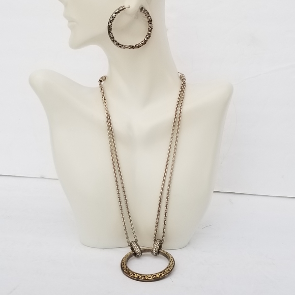 Charles Krypell 18k Gold Brown Pave Diamond Sterling silver Circle Necklace - Picture 11 of 16
